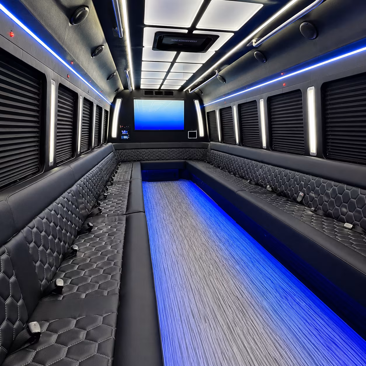 Group beside a Mercedes Sprinter limo in Nashville
