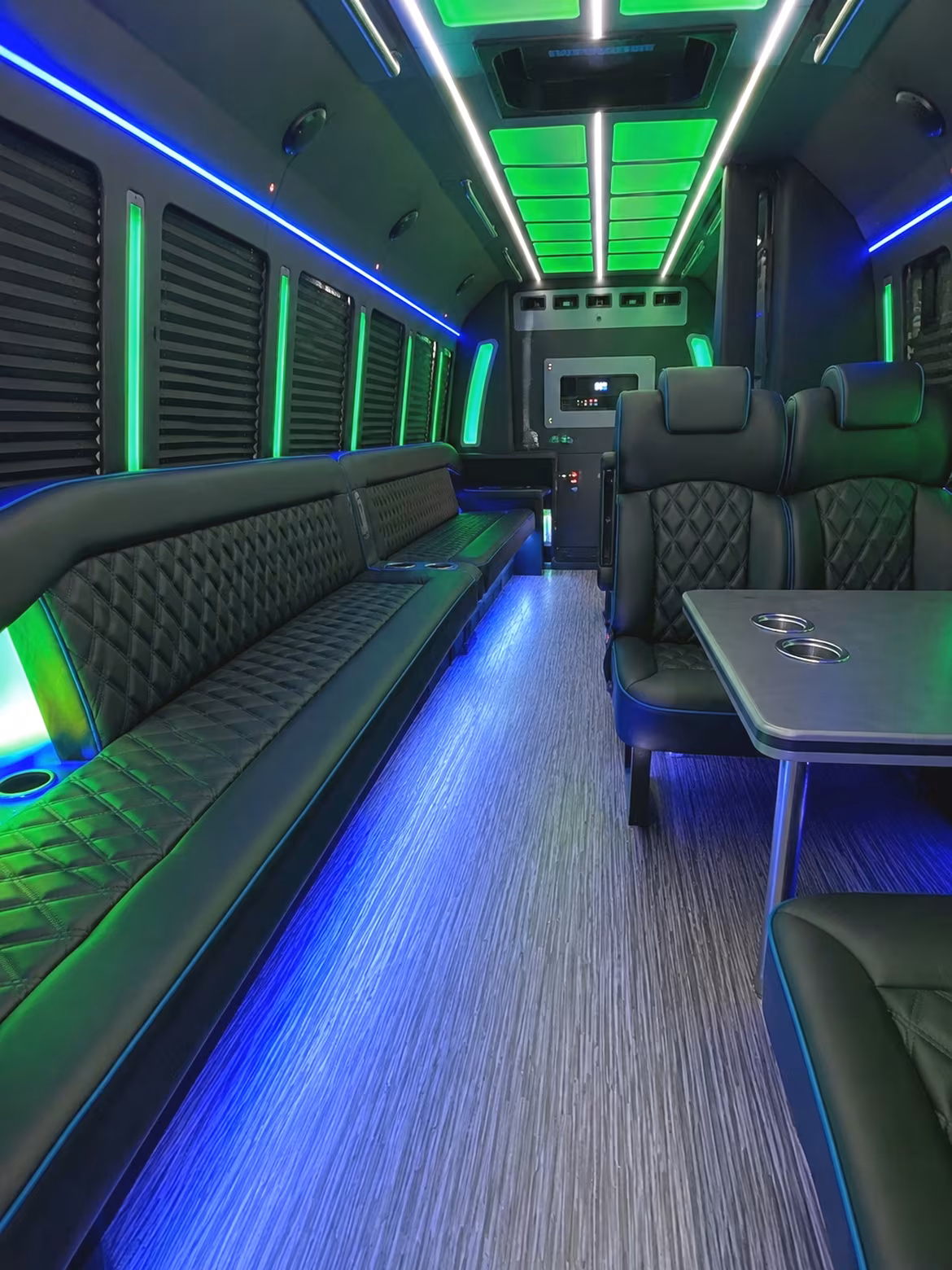 Passenger seating aboard a party bus rental serving Nashville